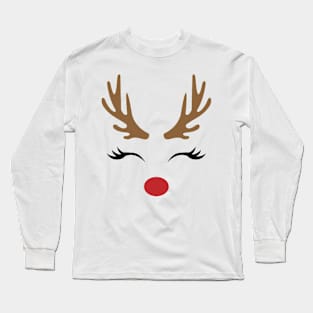 Christmas Reindeer Face Long Sleeve T-Shirt